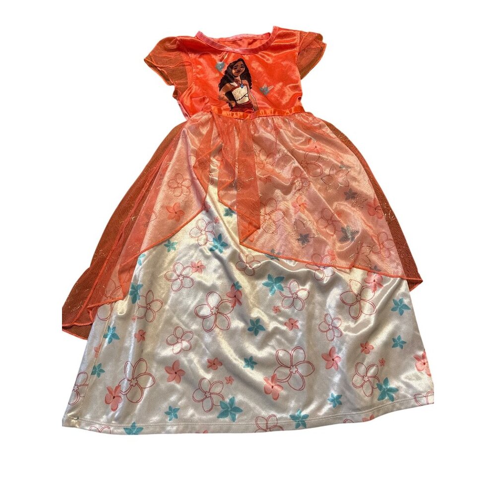 Disney Moana 2 Girls Costume Dress 5T Flame Resistant Satin & Sheer Overlay Oran